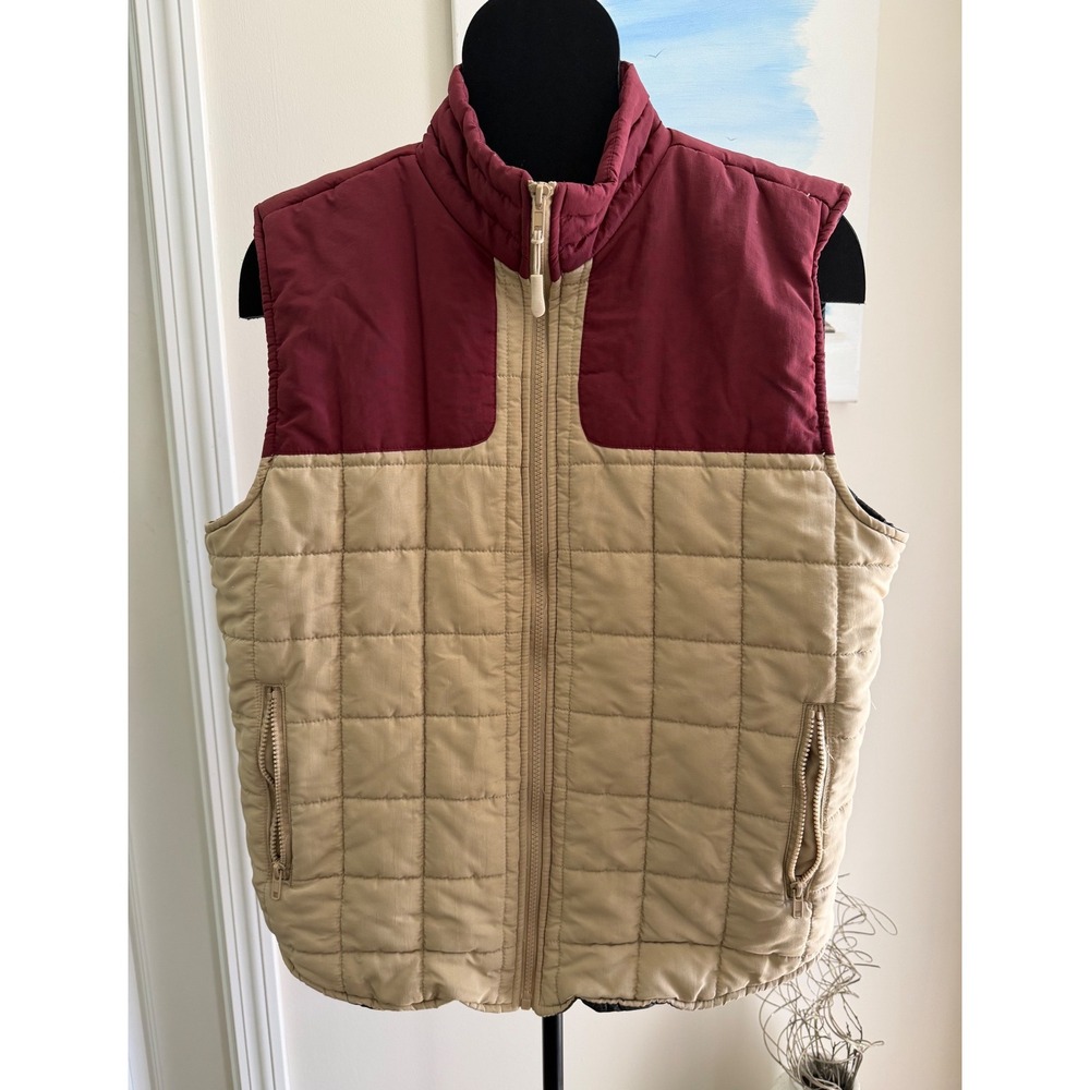 Nomad by Craft + Flow Mens Quilted Puffer Vest Maroon Tan Colorblock M Western